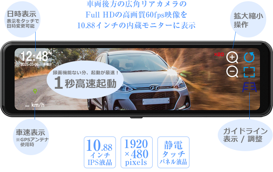 車両後方の広角リアカメラ