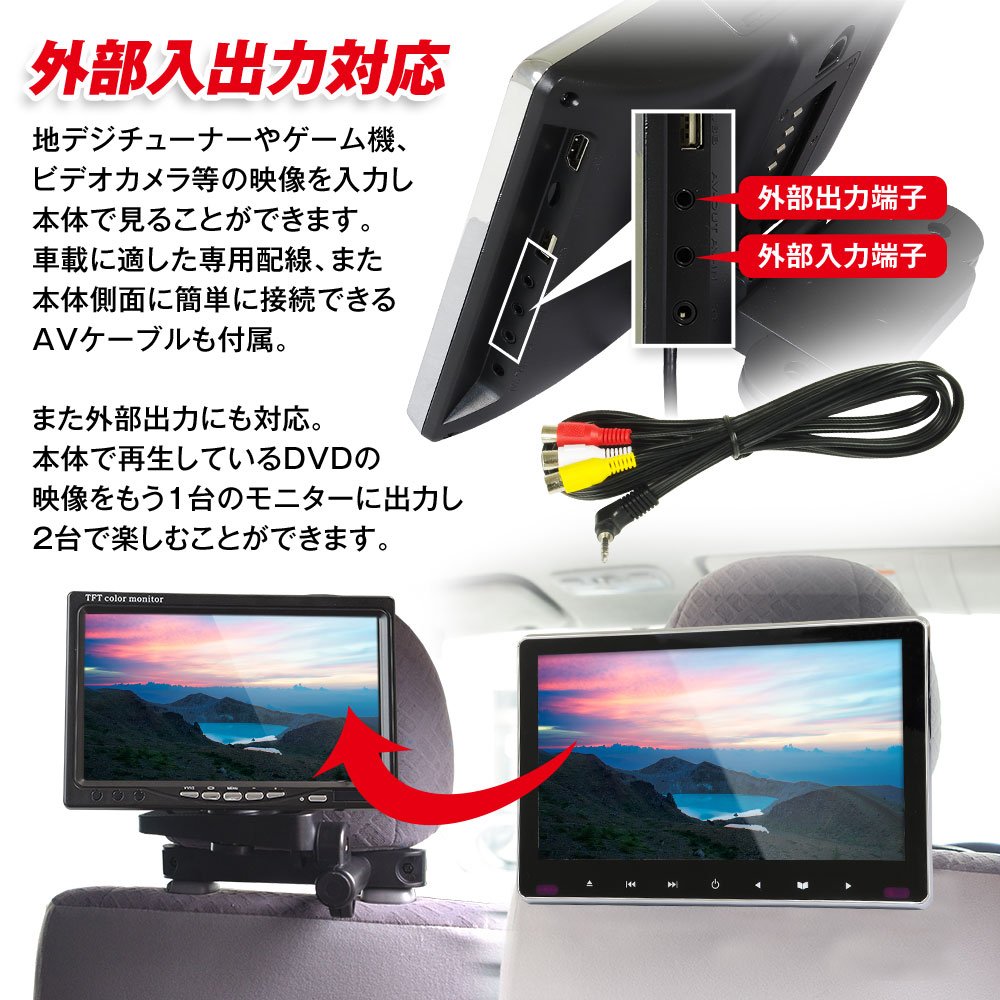 【製品割引】カリーナED ST20 ヘッドレストモニター 10.1インチ DVDプレーヤー 車載 リアモニター WSVGA高画質 HDMI CPRM対応 1台 その他